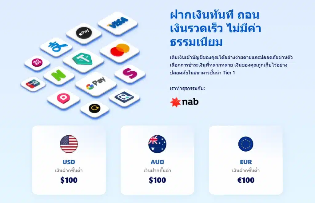 ช่องทางการฝากถอนโบรกเกอร์ TMGM