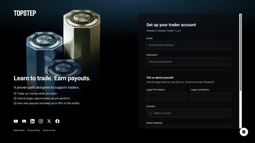 การสมัครกองทุน Topstep