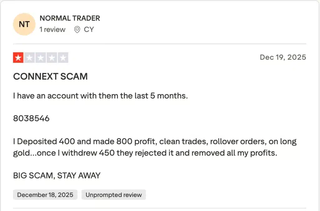 รีวิวโบรกเกอร์ ConnextFX บน Trustpilot จากผู้ใช้งานคนที่ 2 รีวิวโบรกเกอร์ ConnextFX บน Trustpilot จากผู้ใช้งานคนที่ 2