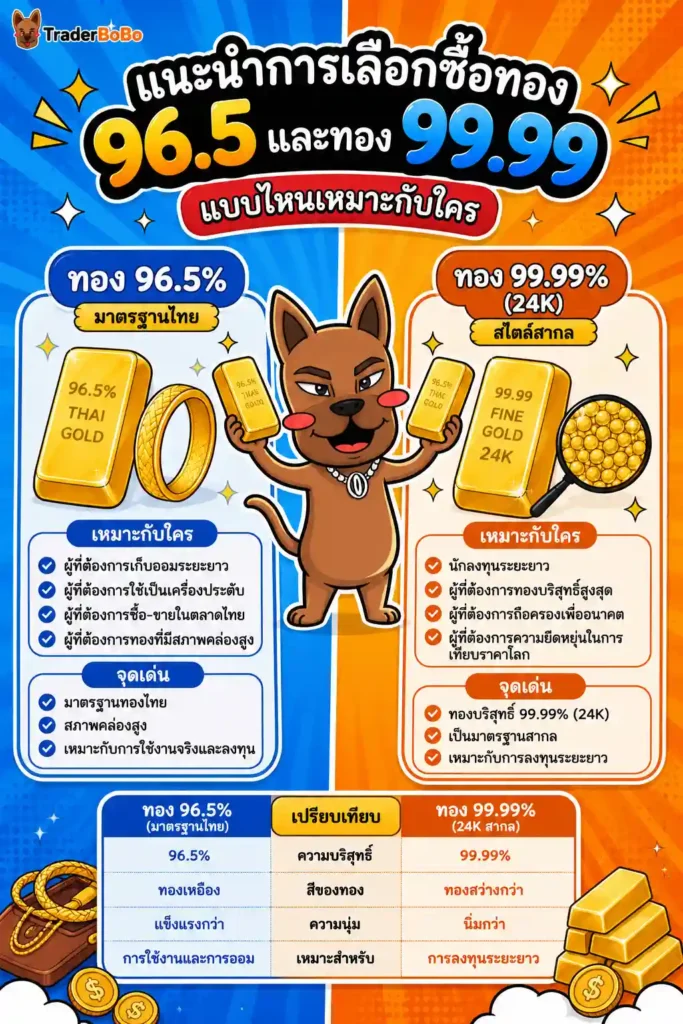 อินโฟกราฟิกแนะนำการเลือกซื้อทอง 96.5 และทอง 99.99 ตามเป้าหมายการเงิน อินโฟกราฟิกแนะนำการเลือกซื้อทอง 96.5 และทอง 99.99 ตามเป้าหมายการเงิน