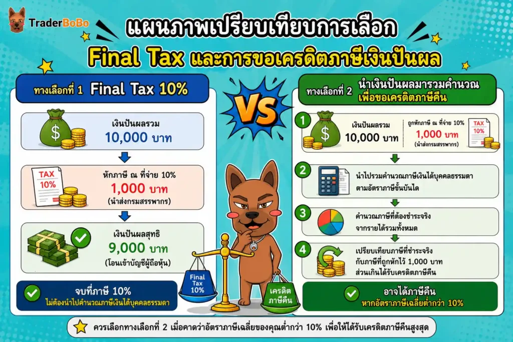 แผนภาพเปรียบเทียบการเลือก Final Tax และการขอเครดิตภาษีเงินปันผล