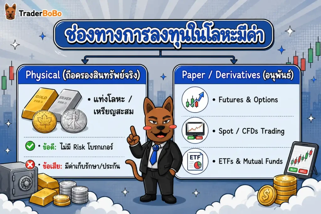 ช่องทางการลงทุนในโลหะมีค่า ทั้งการซื้อสินทรัพย์จริงและการเทรด CFD