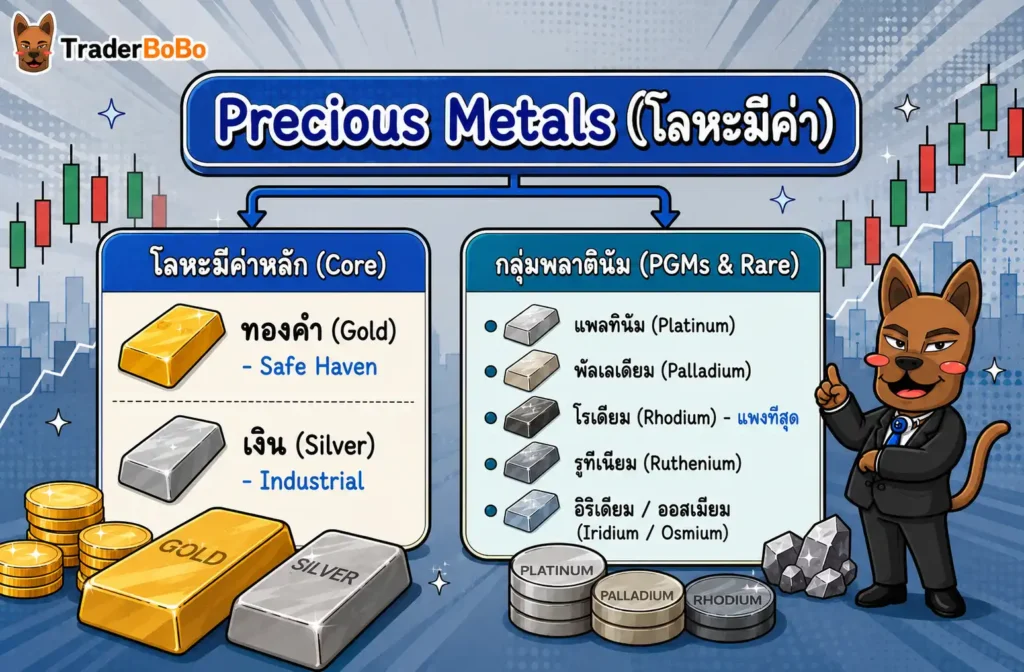 ภาพรวมกลุ่มโลหะมีค่า ทองคำ เงิน แพลทินัม และพัลเลเดียม