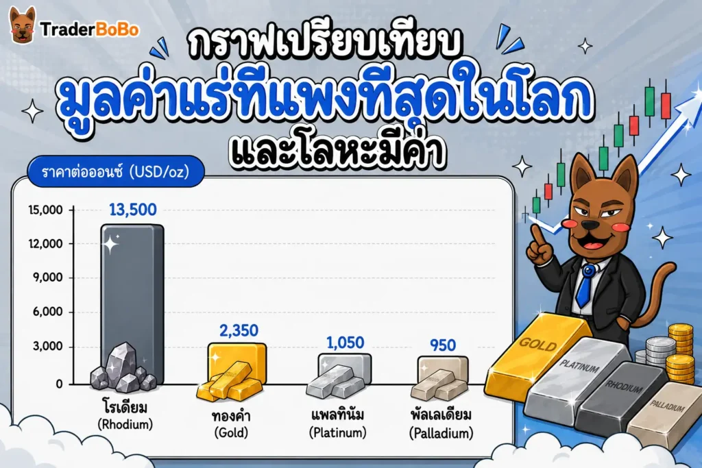 กราฟเปรียบเทียบมูลค่าแร่ที่แพงที่สุดในโลกและโลหะมีค่า