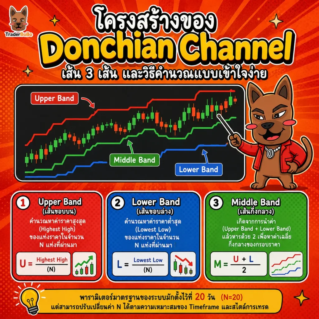 โครงสร้าง 3 เส้น ของ Donchian Channel 