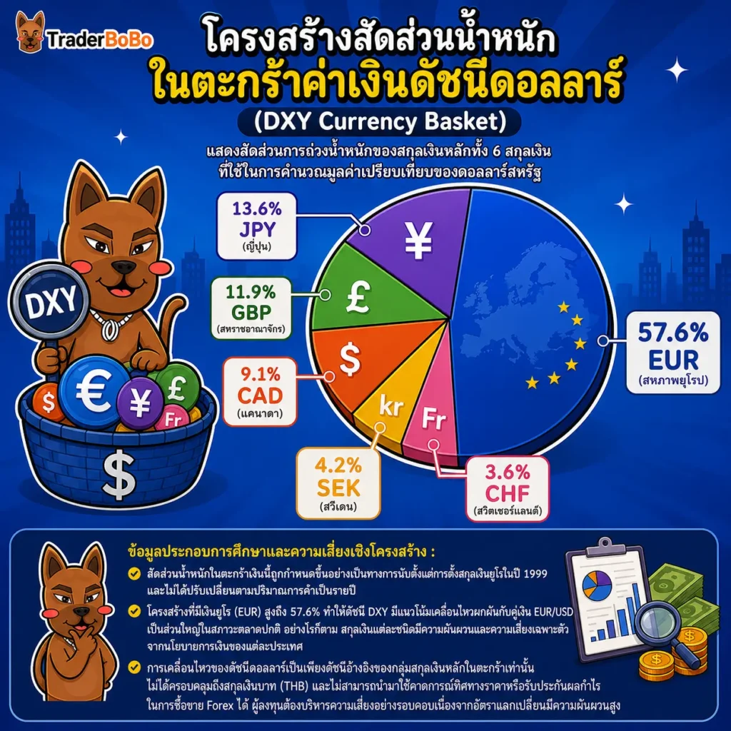 โครงสร้างสัดส่วนการคำนวณดัชนี DXY โครงสร้างสัดส่วนการคำนวณดัชนี DXY
