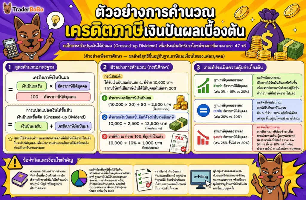 แผนภาพแสดงสูตรและตัวอย่างการคำนวณเครดิตภาษีเงินปันผล แผนภาพแสดงสูตรและตัวอย่างการคำนวณเครดิตภาษีเงินปันผล