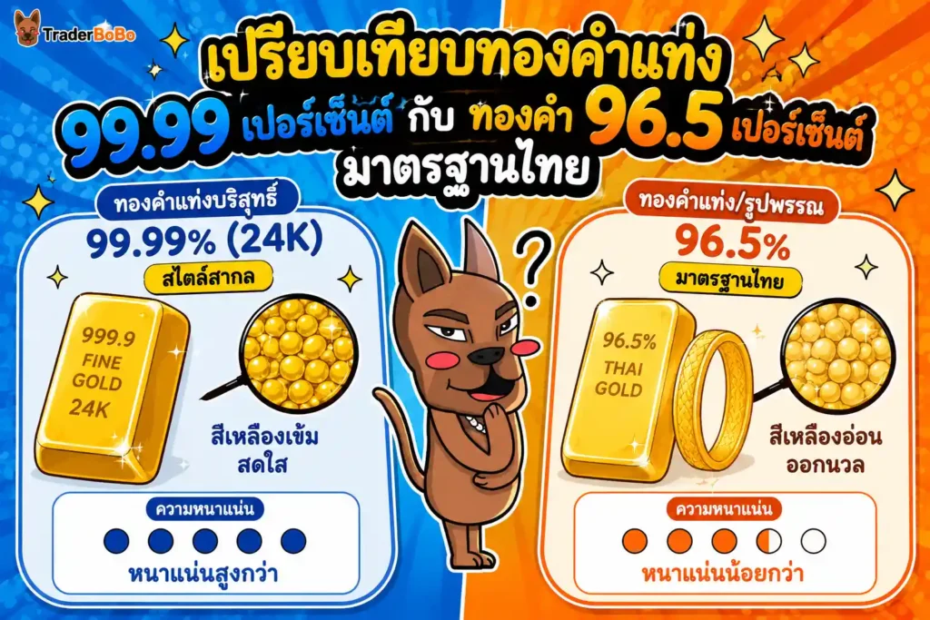 ภาพเปรียบเทียบทองคำแท่ง 99.99 เปอร์เซ็นต์ กับทองคำ 96.5 เปอร์เซ็นต์ มาตรฐานไทย ภาพเปรียบเทียบทองคำแท่ง 99.99 เปอร์เซ็นต์ กับทองคำ 96.5 เปอร์เซ็นต์ มาตรฐานไทย