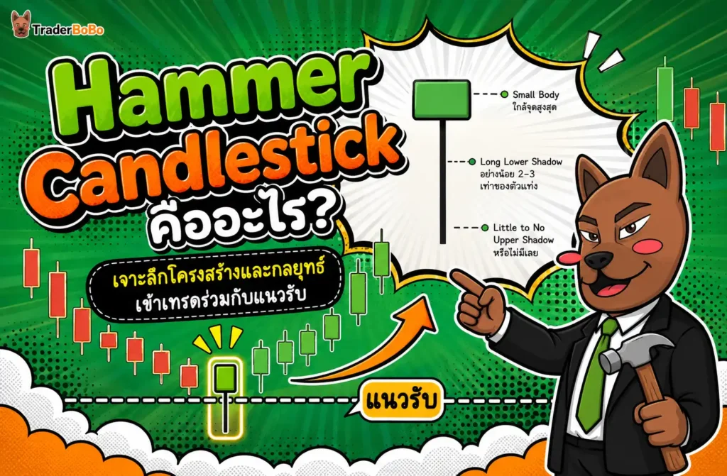 Hammer Candlestick คืออะไร? วิธีอ่านและใช้เทรดจริง Hammer Candlestick คืออะไร? เจาะลึกโครงสร้างและกลยุทธ์เข้าเทรดร่วมกับแนวรับ