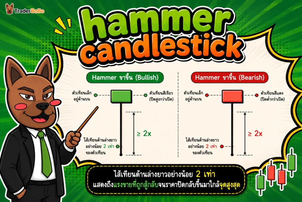 รูปแบบแท่งเทียน hammer candlestick สีเขียวและสีแดงบนกราฟ Forex รูปแบบแท่งเทียน hammer candlestick สีเขียวและสีแดงบนกราฟ Forex