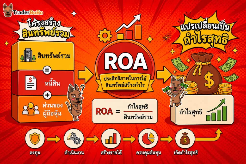 แผนภาพแสดงแนวคิด ROA คืออะไรและการเปลี่ยนสินทรัพย์เป็นกำไรสุทธิ แผนภาพแสดงแนวคิด ROA คืออะไรและการเปลี่ยนสินทรัพย์เป็นกำไรสุทธิ