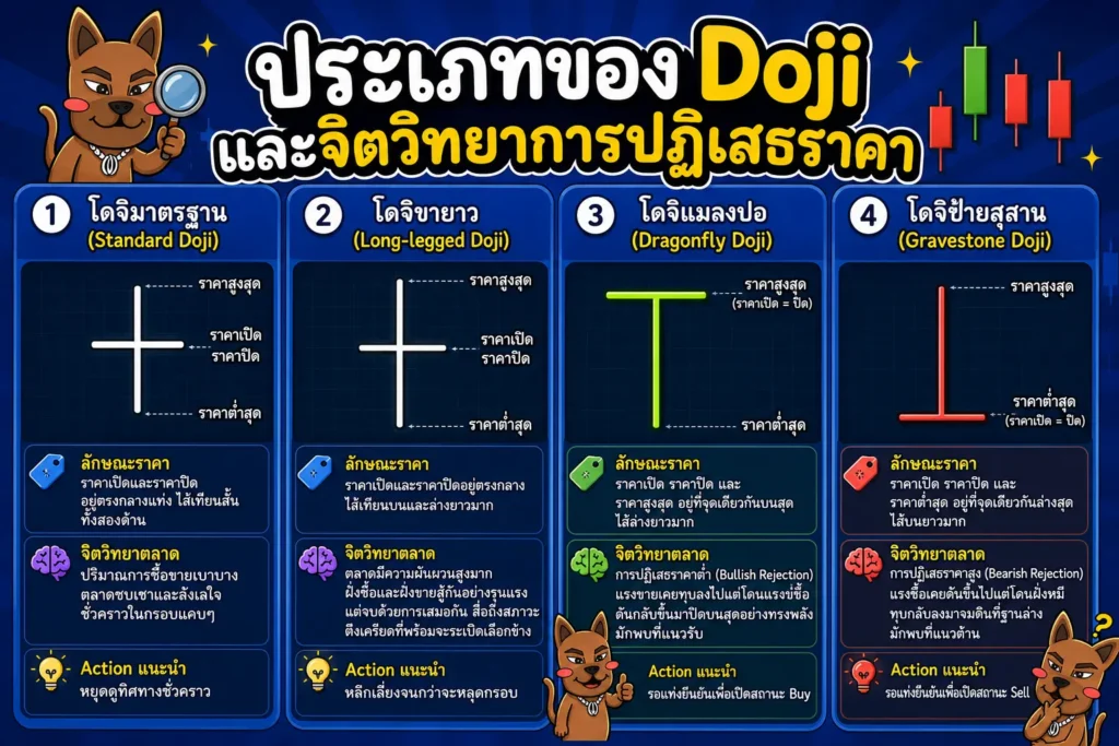 รูปแบบและประเภทของ doji pattern ชนิดต่าง ๆ รูปแบบและประเภทของ doji pattern ชนิดต่าง ๆ