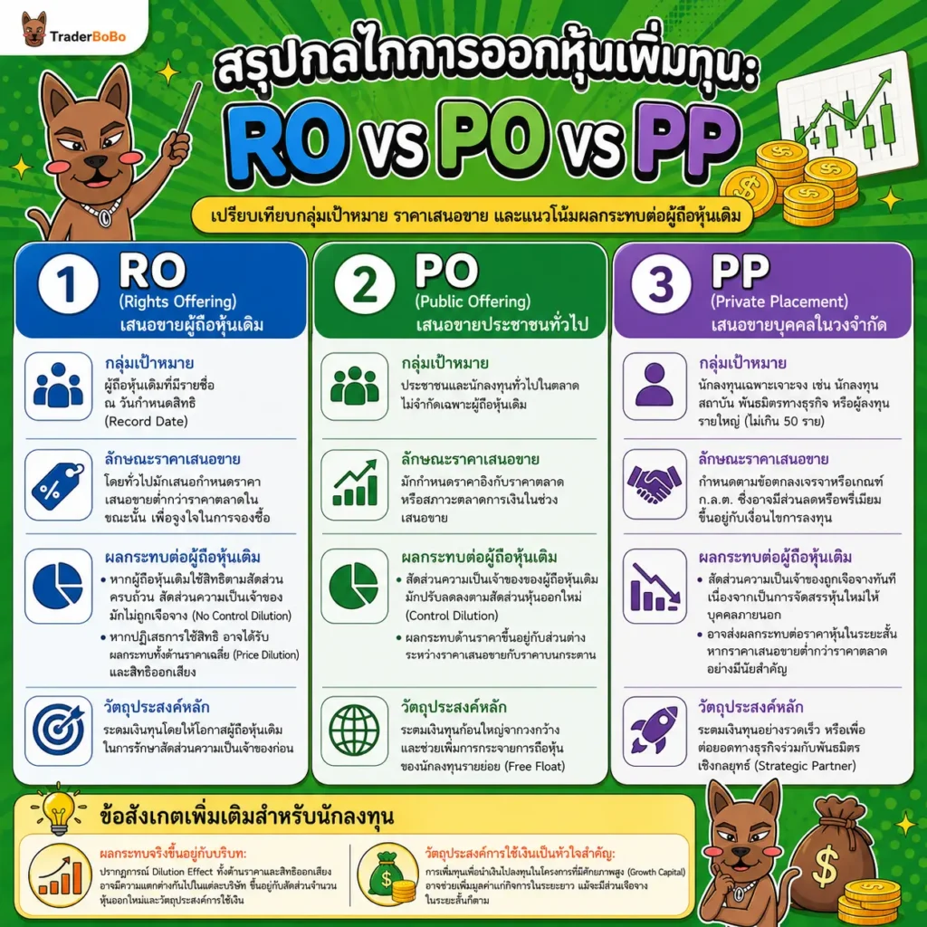 เปรียบเทียบรูปแบบการเสนอขายหุ้นเพิ่มทุน RO PO และ PP เปรียบเทียบรูปแบบการเสนอขายหุ้นเพิ่มทุน RO PO และ PP
