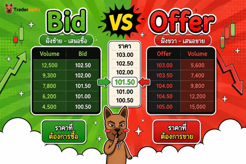 ตารางราคา Bid Offer คืออะไร? ในแอปพลิเคชันเทรดหุ้น Streaming แสดงปริมาณเสนอซื้อและเสนอขาย 5 ช่อง
