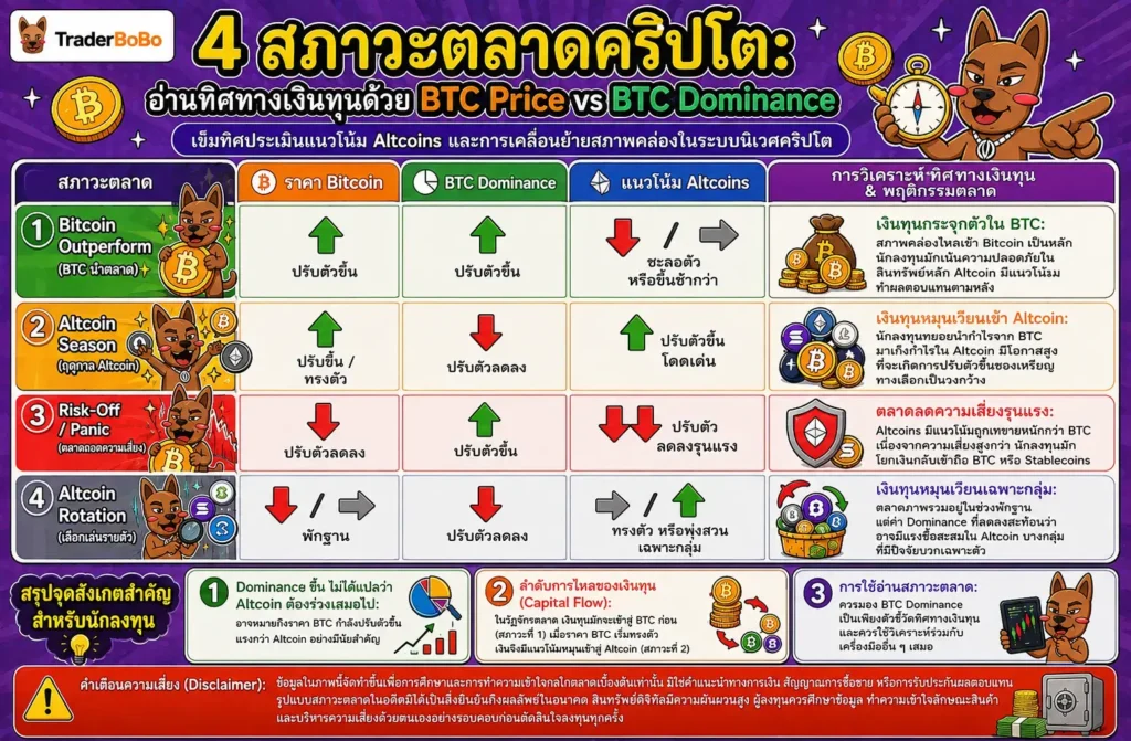 วิเคราะห์สภาวะตลาดคริปโตจากราคา Bitcoin และ BTC Dominance