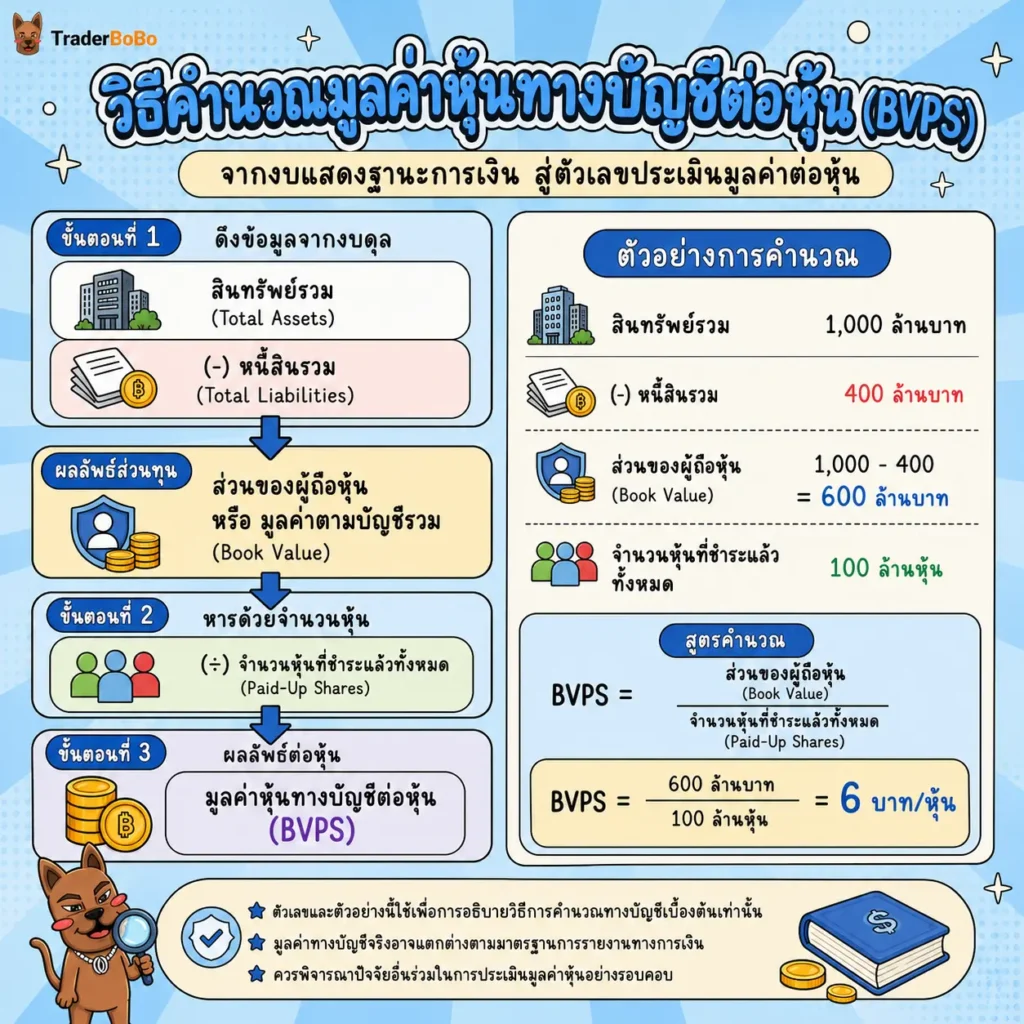 วิธีคำนวณมูลค่าหุ้นทางบัญชีต่อหุ้น BVPS วิธีคำนวณมูลค่าหุ้นทางบัญชีต่อหุ้น BVPS
