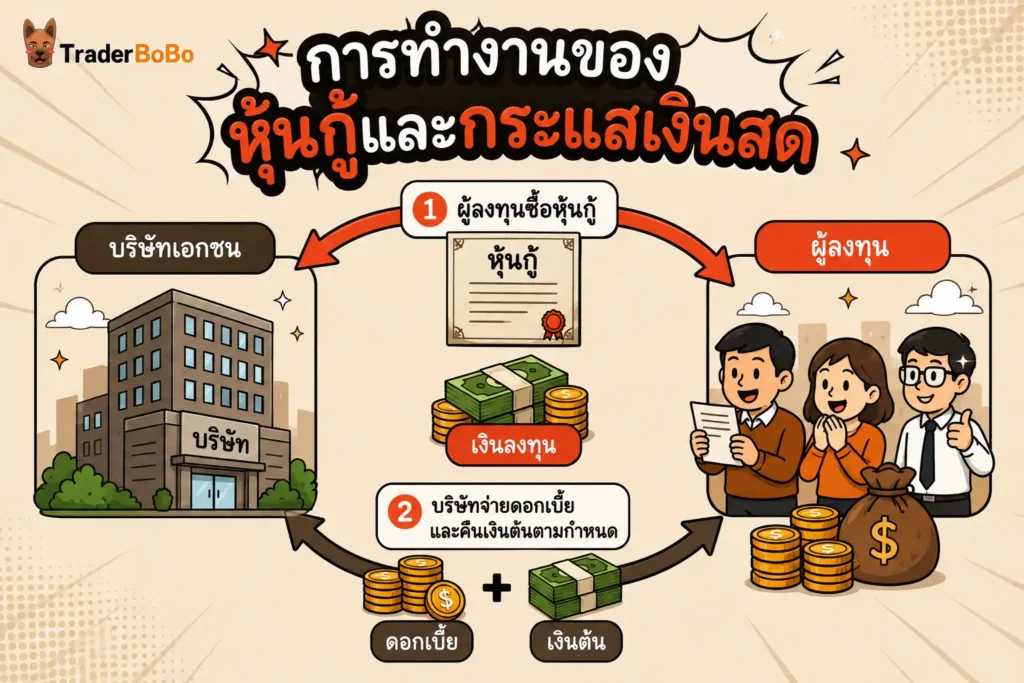 กลไกการทำงานของหุ้นกู้และกระแสเงินสดระหว่างบริษัทผู้ออกและนักลงทุน