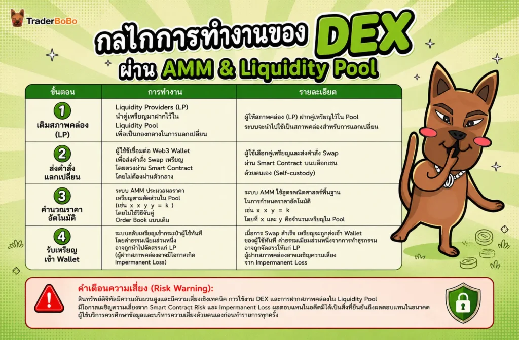 กลไกการทำงานของ DEX ผ่าน Smart Contract และ Automated Market Maker AMM