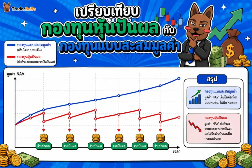 ตารางเปรียบเทียบกองทุนหุ้นปันผลกับกองทุนแบบสะสมมูลค่า ตารางเปรียบเทียบกองทุนหุ้นปันผลกับกองทุนแบบสะสมมูลค่า