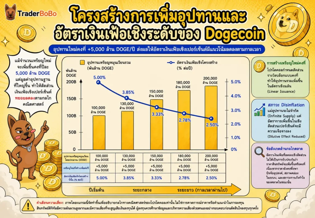 เปรียบเทียบอัตราเงินเฟ้อเชิงโครงสร้างของ Dogecoin แบบ Infinite Supply
