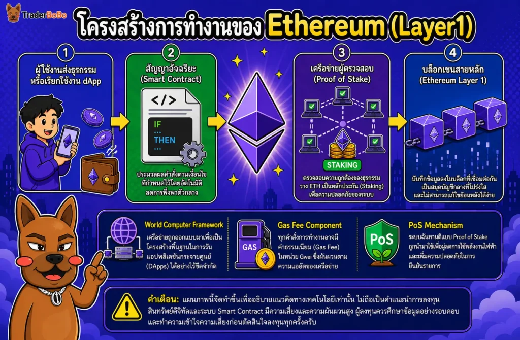 โครงสร้างการทำงานของ Ethereum Layer 1 และการประมวลผล Smart Contract โครงสร้างการทำงานของ Ethereum Layer 1 และการประมวลผล Smart Contract