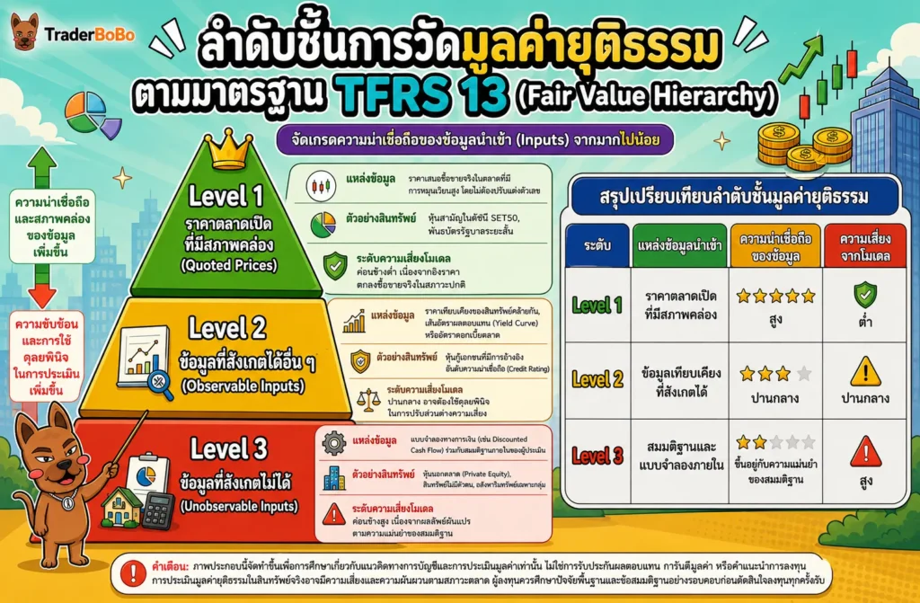 ลำดับชั้นมูลค่ายุติธรรม Level 1 2 3 ตามมาตรฐาน TFRS 13