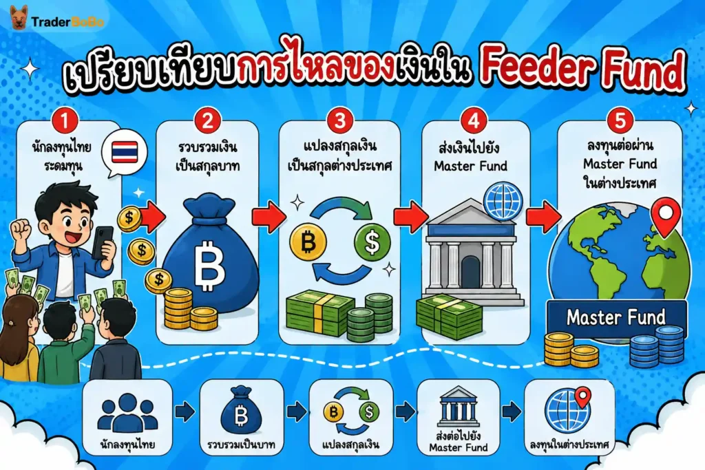 แผนภูมิเปรียบเทียบการไหลของเงินใน Feeder Fund แผนภูมิเปรียบเทียบการไหลของเงินใน Feeder Fund