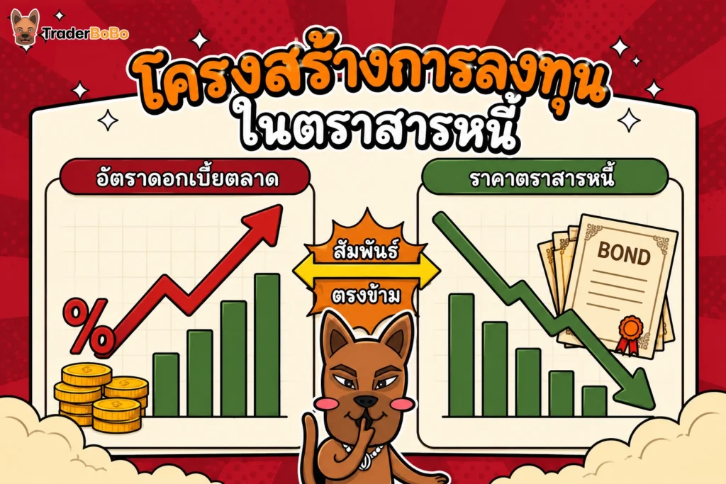 แผนภูมิแสดงโครงสร้างการลงทุนในตราสารหนี้ อัตราดอกเบี้ยหน้าบัตร และวันครบกำหนดไถ่ถอน