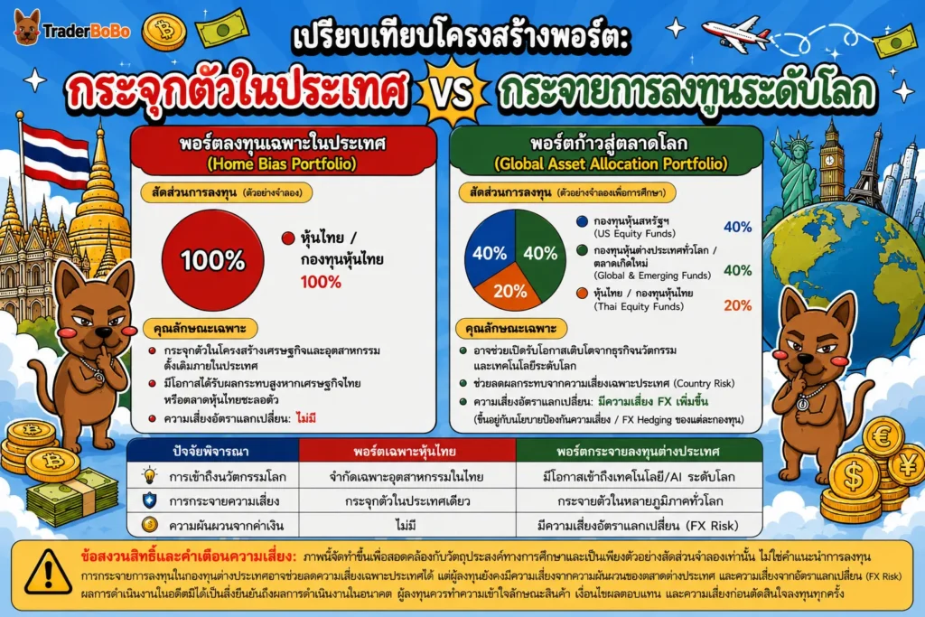 แผนภาพแสดงการกระจายความเสี่ยงพอร์ตลงทุนด้วยตราสารทุนต่างประเทศ