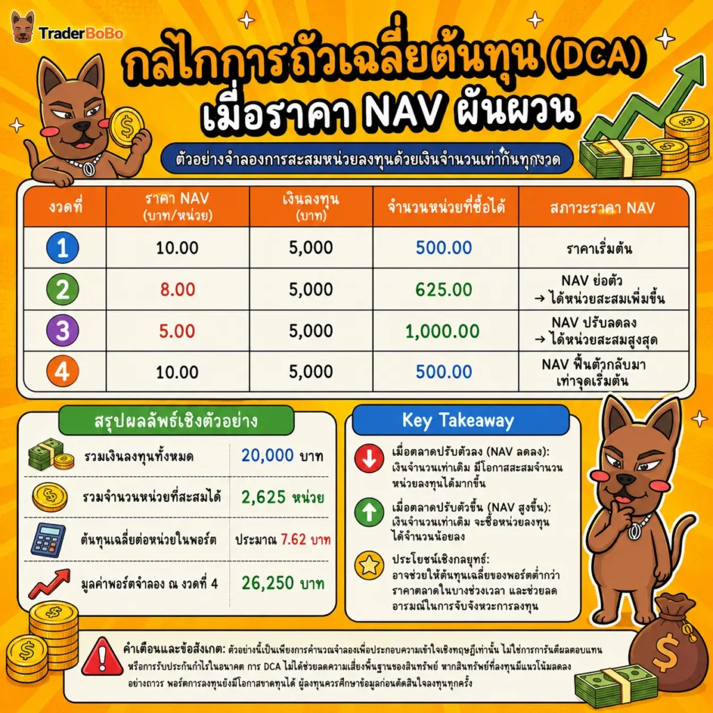 การทำงานของ DCA กองทุนรวมเมื่อราคา NAV ผันผวน การทำงานของ DCA กองทุนรวมเมื่อราคา NAV ผันผวน