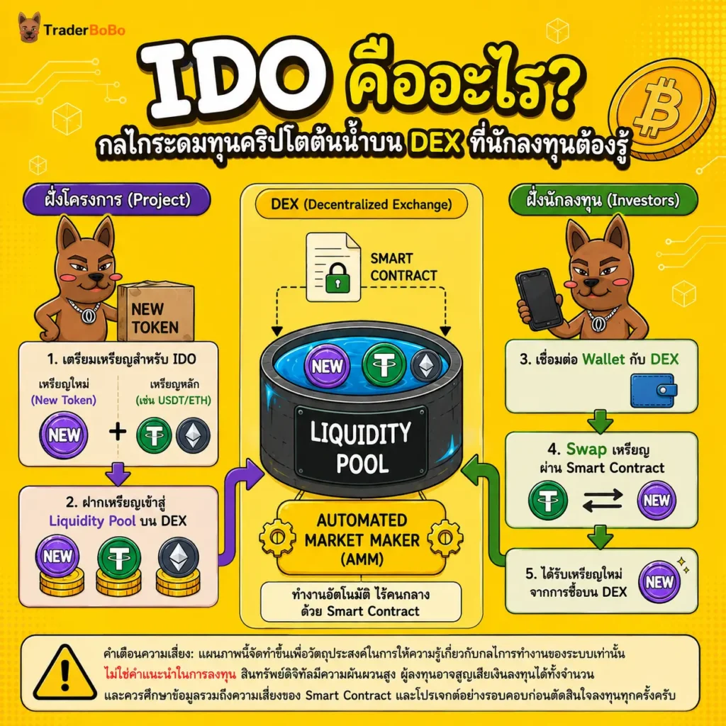 เปรียบเทียบการทำงานของ IDO ผ่าน Liquidity Pool บน DEX เปรียบเทียบการทำงานของ IDO ผ่าน Liquidity Pool บน DEX