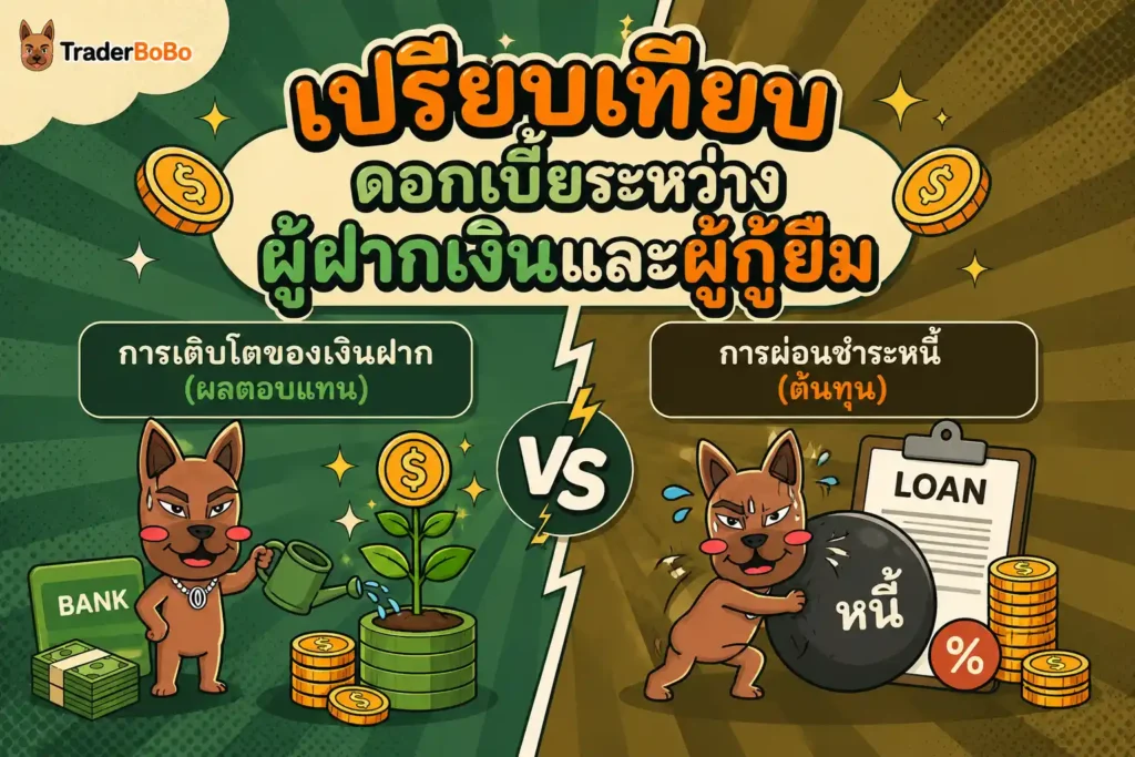 อินโฟกราฟิกเปรียบเทียบดอกเบี้ยในมุมมองของผู้ฝากเงินและผู้กู้ยืม อินโฟกราฟิกเปรียบเทียบดอกเบี้ยในมุมมองของผู้ฝากเงินและผู้กู้ยืม