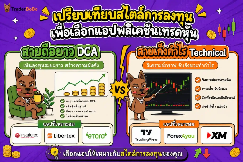 การเปรียบเทียบสไตล์การลงทุนเพื่อเลือกแอปพลิเคชันเทรดหุ้น การเปรียบเทียบสไตล์การลงทุนเพื่อเลือกแอปพลิเคชันเทรดหุ้น
