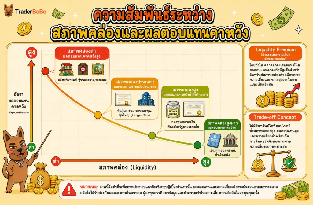 เปรียบเทียบความสัมพันธ์ระหว่างสภาพคล่องและผลตอบแทนคาดหวัง