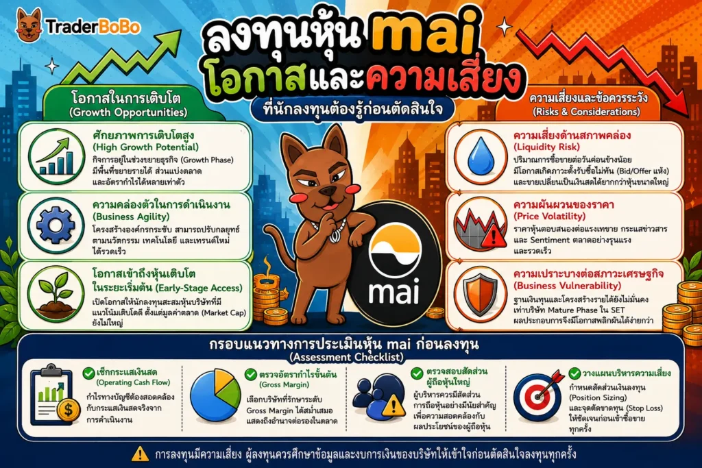 โอกาสและความเสี่ยงในการลงทุนหุ้น mai เปรียบเทียบอัตราเติบโตกับความผันผวนราคา โอกาสและความเสี่ยงในการลงทุนหุ้น mai เปรียบเทียบอัตราเติบโตกับความผันผวนราคา