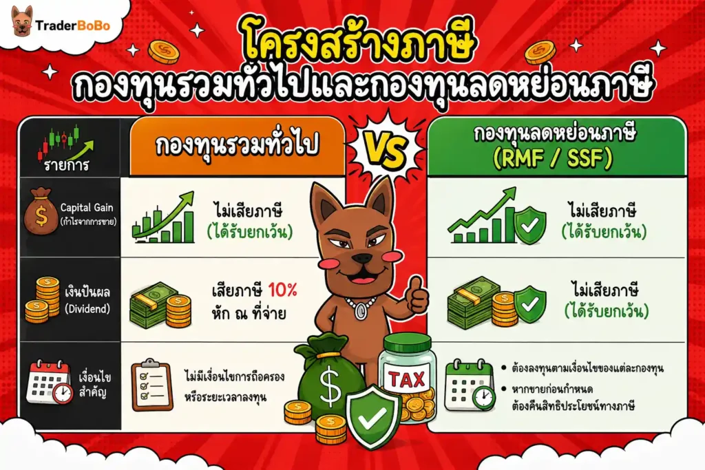 โครงสร้างภาษีกองทุนรวมทั่วไปและกองทุนลดหย่อนภาษี โครงสร้างภาษีกองทุนรวมทั่วไปและกองทุนลดหย่อนภาษี