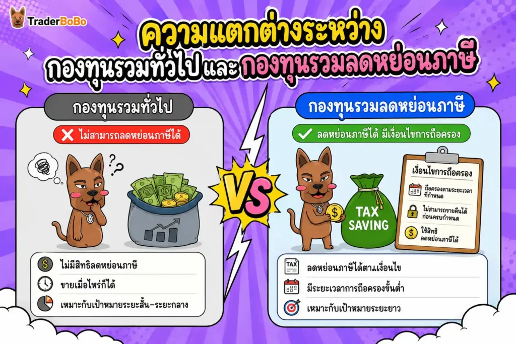 ความแตกต่างระหว่างกองทุนรวมทั่วไปและกองทุนรวมลดหย่อนภาษี ความแตกต่างระหว่างกองทุนรวมทั่วไปและกองทุนรวมลดหย่อนภาษี