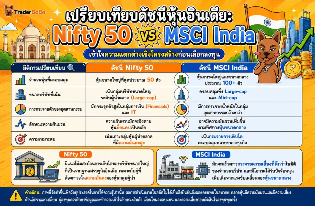 เปรียบเทียบความแตกต่างระหว่างดัชนี Nifty 50 และ MSCI India เปรียบเทียบความแตกต่างระหว่างดัชนี Nifty 50 และ MSCI India