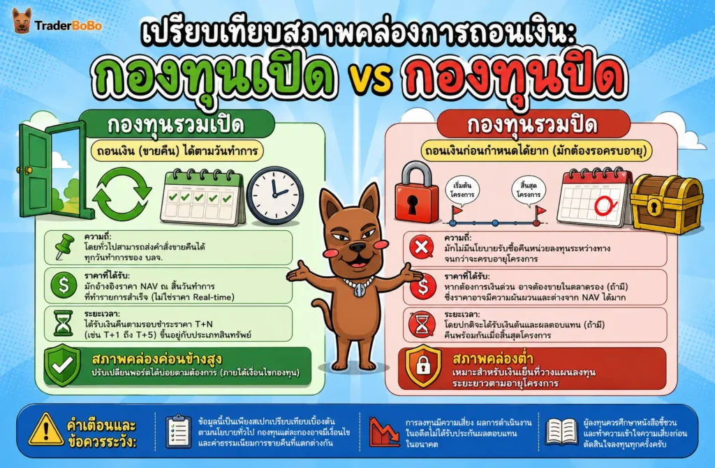 เปรียบเทียบกองทุนรวมเปิดและกองทุนรวมปิดเรื่องการถอนเงิน เปรียบเทียบกองทุนรวมเปิดและกองทุนรวมปิดเรื่องการถอนเงิน