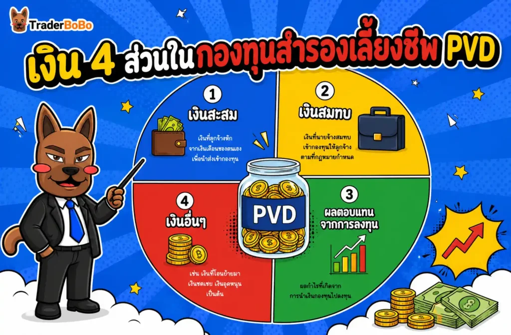 โครงสร้างเงิน 4 ส่วนในกองทุนสำรองเลี้ยงชีพ PVD โครงสร้างเงิน 4 ส่วนในกองทุนสำรองเลี้ยงชีพ PVD