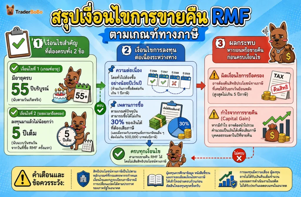 สรุปเงื่อนไขการถอนกองทุน RMF ตามกฎหมายสรรพากร สรุปเงื่อนไขการถอนกองทุน RMF ตามกฎหมายสรรพากร