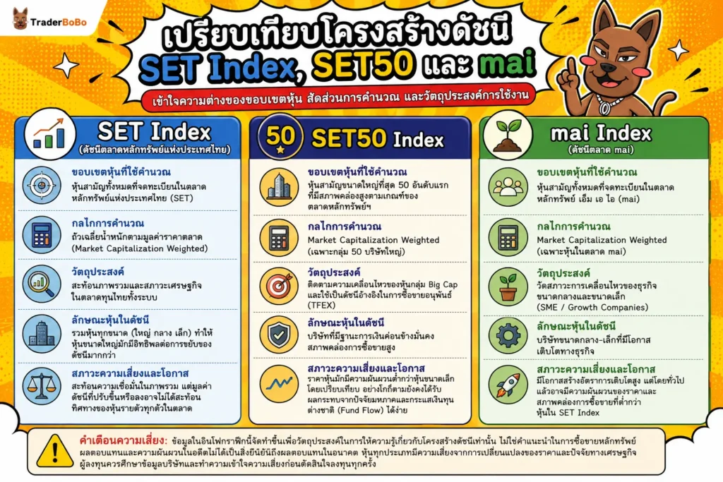 เปรียบเทียบโครงสร้างดัชนี SET Index SET50 และ mai เปรียบเทียบโครงสร้างดัชนี SET Index SET50 และ mai