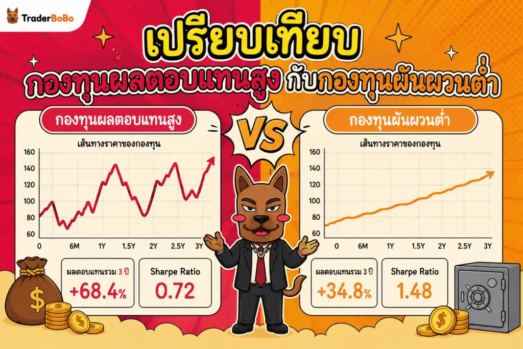 เปรียบเทียบ Sharpe Ratio ระหว่างกองทุนผลตอบแทนสูงกับกองทุนผันผวนต่ำ เปรียบเทียบ Sharpe Ratio ระหว่างกองทุนผลตอบแทนสูงกับกองทุนผันผวนต่ำ