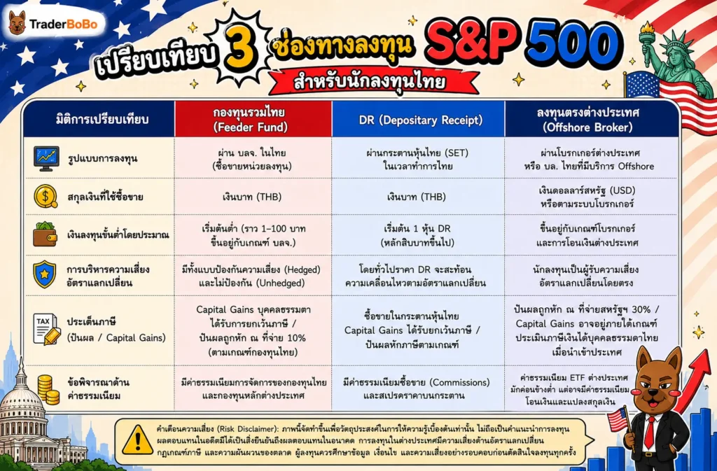 เปรียบเทียบช่องทางการลงทุน S&P 500 สำหรับนักลงทุนไทย