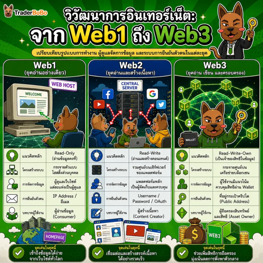 เปรียบเทียบโครงสร้างวิวัฒนาการ Web1 Web2 และ Web3