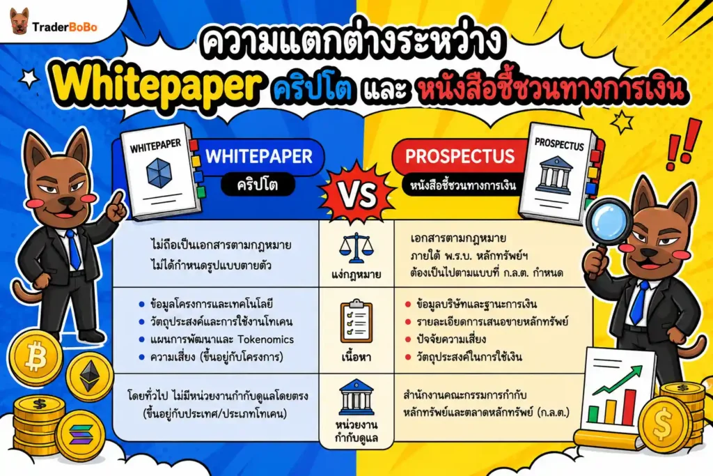 ตารางเปรียบเทียบความแตกต่างระหว่าง Whitepaper คริปโต และหนังสือชี้ชวนทางการเงิน ตารางเปรียบเทียบความแตกต่างระหว่าง Whitepaper คริปโต และหนังสือชี้ชวนทางการเงิน