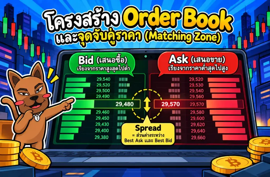 ตารางเปรียบเทียบคำสั่งซื้อ Bid และคำสั่งขาย Ask บน Order Book