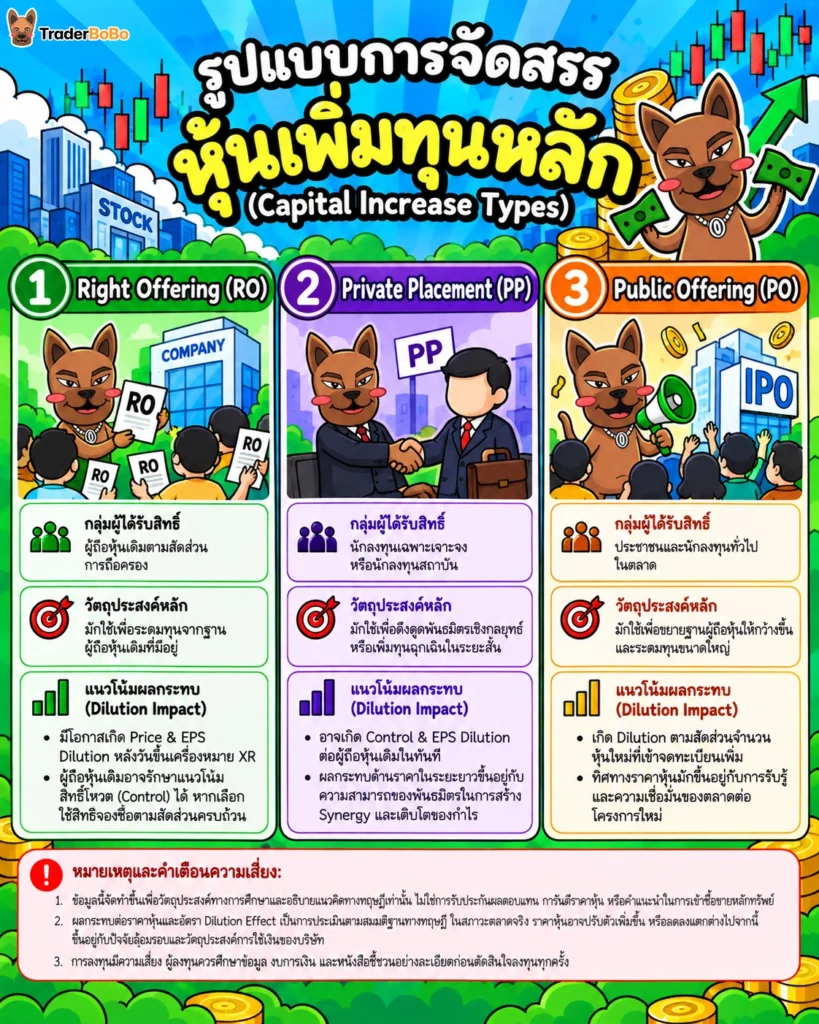 ประเภทการจัดสรรหุ้นเพิ่มทุน RO PP PO