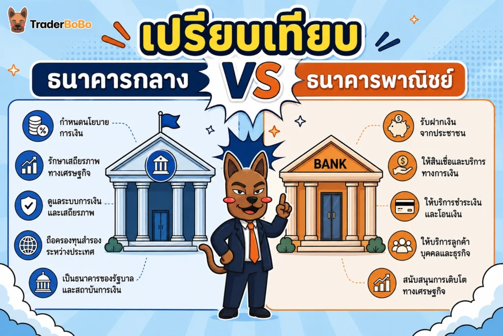 โครงสร้างความแตกต่างระหว่างธนาคารกลางและธนาคารพาณิชย์ โครงสร้างความแตกต่างระหว่างธนาคารกลางและธนาคารพาณิชย์