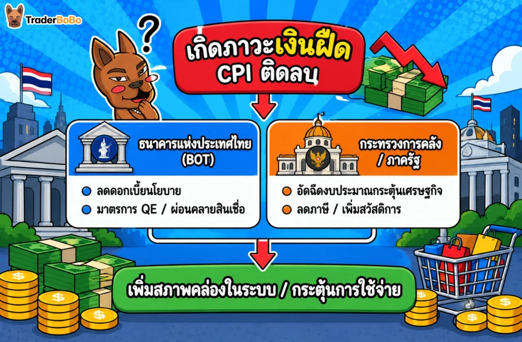 อินโฟกราฟิกแสดงมาตรการรับมือภาวะเงินฝืด (Deflation) เมื่อ CPI ติดลบ